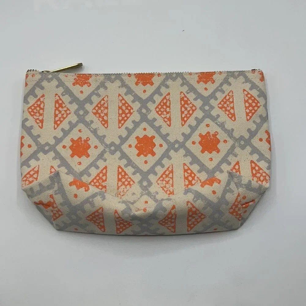 THE FEED PROJECT Orange and Grey Zip Pouch Cosmetic Bag
